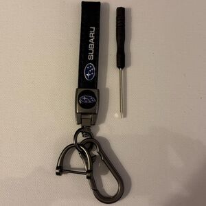 Subaru Key Fob Keychain in Black Leather with Logo NWT